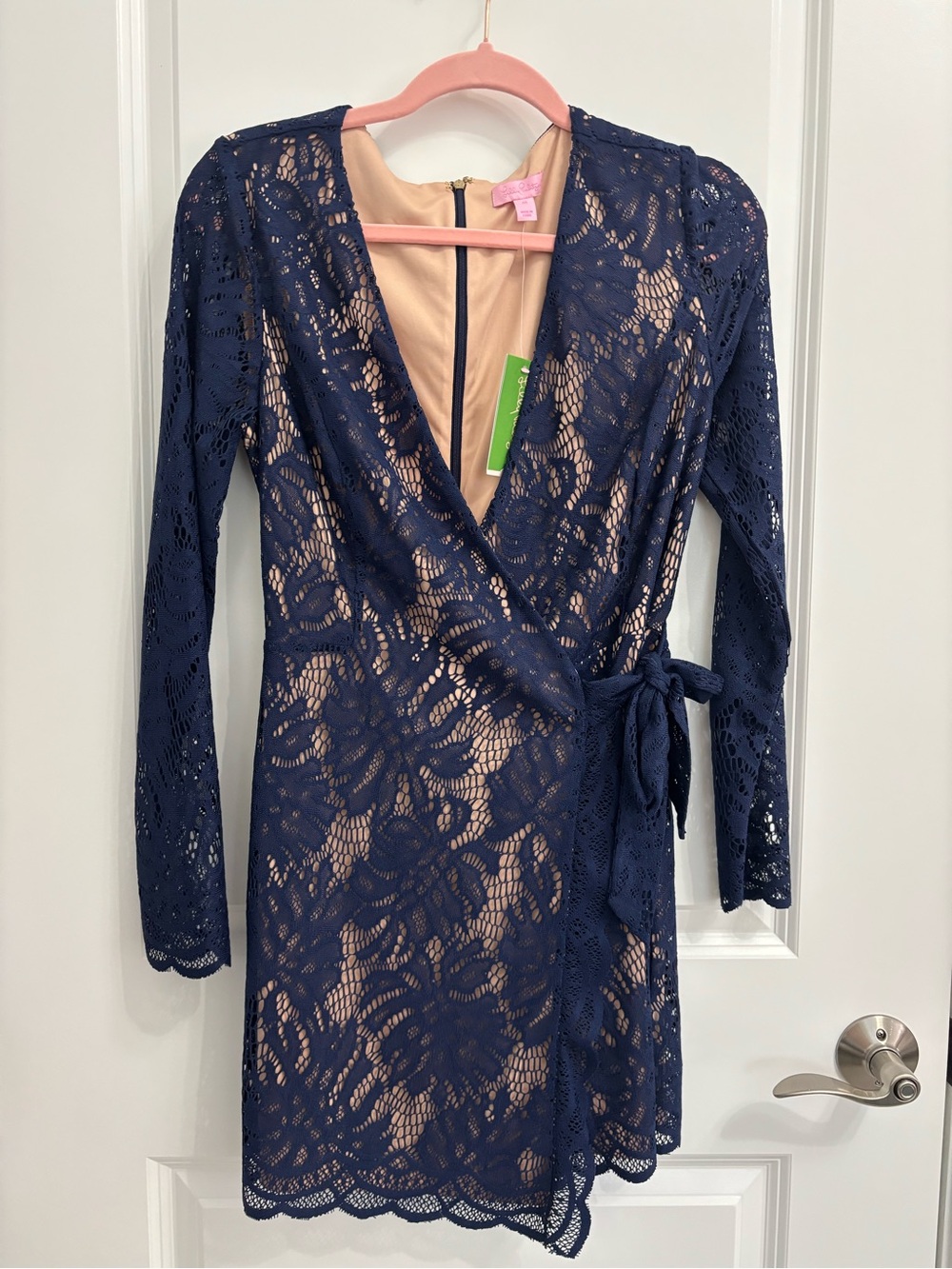 Lilly Pulitzer Tiki Wrap Romper size medium Navy Blue Lace